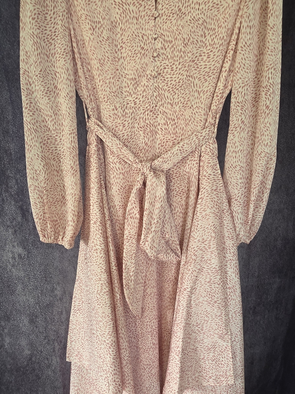 Vince Camuto Blush Cream Printed Long Sleeve Tie-Waist Dress